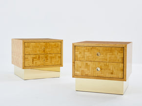 Tables de chevet Dal Vera marqueterie de bambou et laiton 1970