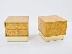 Italian Dal Vera bamboo marquetry and brass bedside tables 1970s