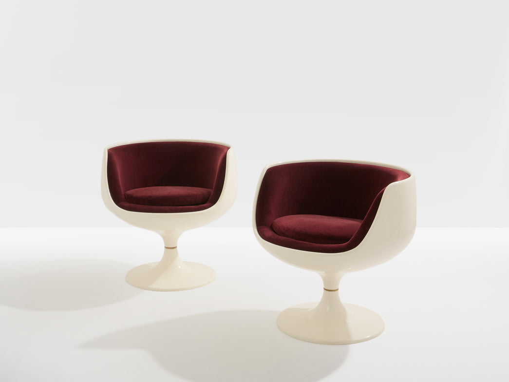 Eero Aarnio paire de chaises Cognac velours d'alpaga 1967