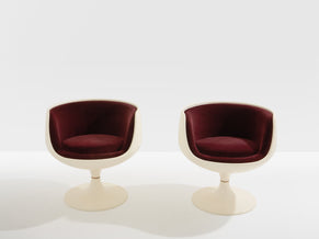 Eero Aarnio paire de chaises Cognac velours d'alpaga 1967