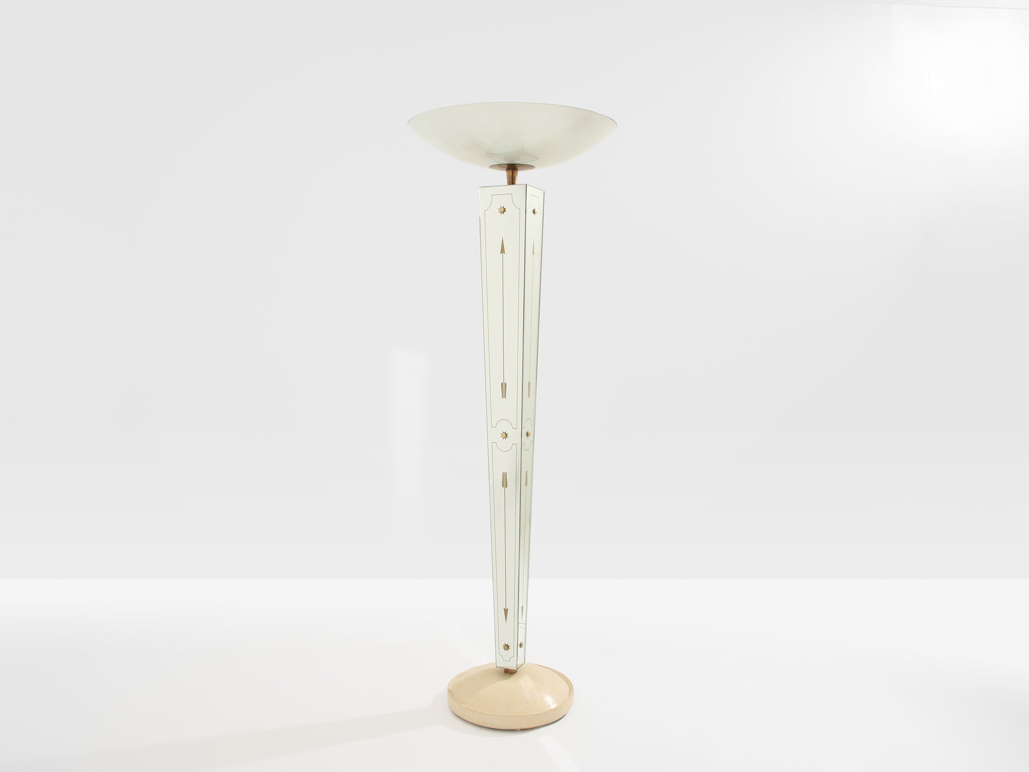 Emilio Lancia mirrored painted wood brass floor lamp 1940