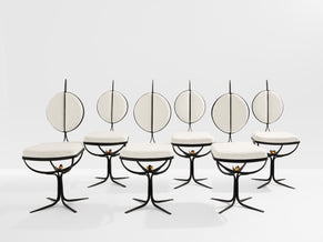 French brutalist wrought iron alcantara set of 6 chairs 1990