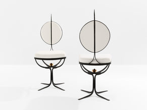 French brutalist wrought iron alcantara set of 6 chairs 1990