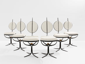 French brutalist wrought iron alcantara set of 6 chairs 1990