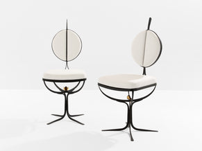 French brutalist wrought iron alcantara set of 6 chairs 1990