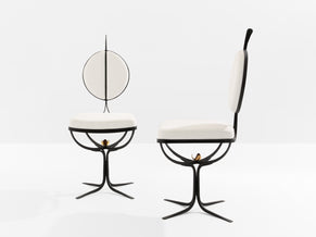 French brutalist wrought iron alcantara set of 6 chairs 1990