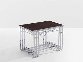 French modernist walnut boat bar table nickel-plated 1930s