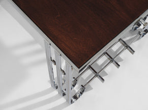 French modernist walnut boat bar table nickel-plated 1930s