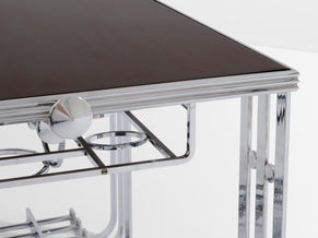 French modernist walnut boat bar table nickel-plated 1930s