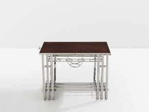 French modernist walnut boat bar table nickel-plated 1930s