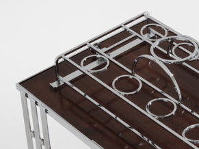 French modernist walnut boat bar table nickel-plated 1930s