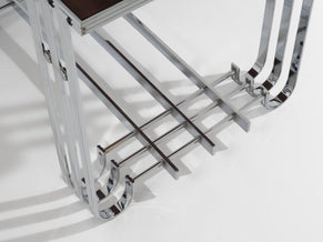 French modernist walnut boat bar table nickel-plated 1930s