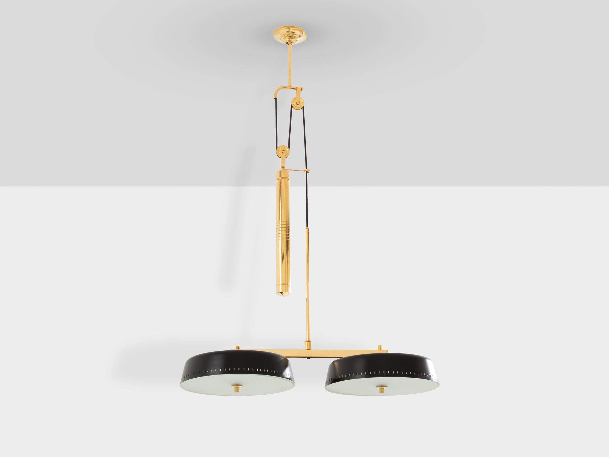 Gaetano Sciolari for Stilnovo painted metal brass pulley chandelier 1950