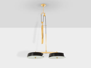 Gaetano Sciolari for Stilnovo painted metal brass pulley chandelier 1950