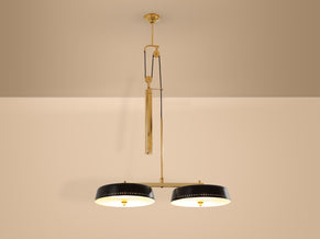 Gaetano Sciolari for Stilnovo painted metal brass pulley chandelier 1950