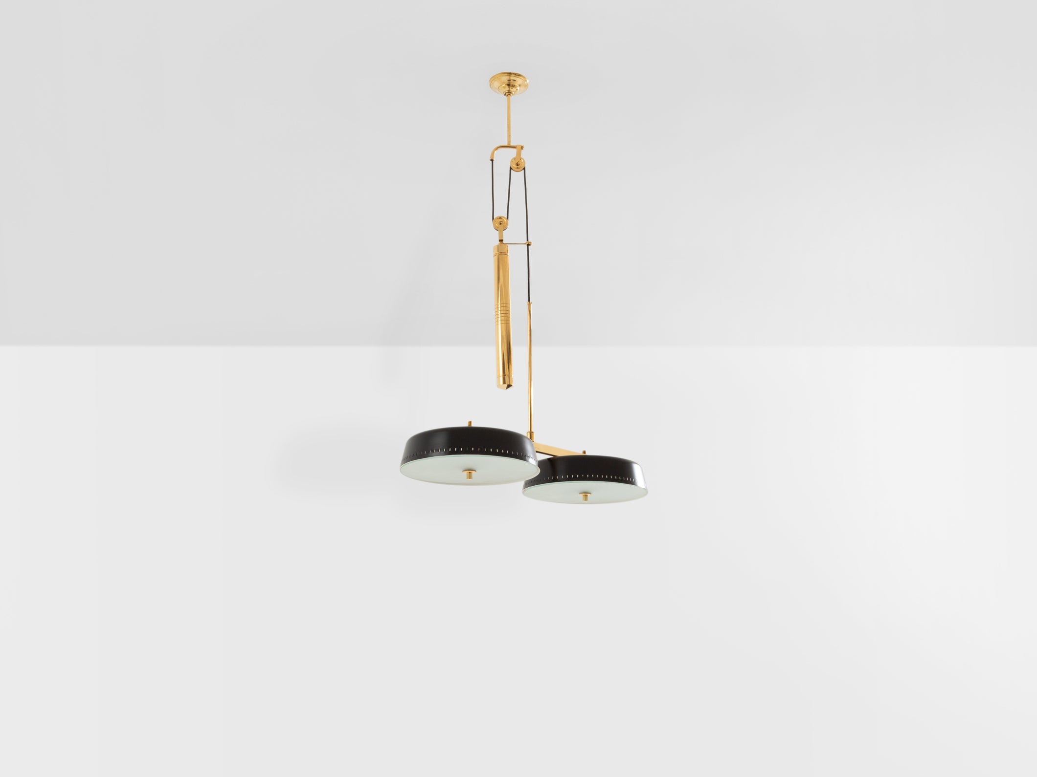 Gaetano Sciolari for Stilnovo painted metal brass pulley chandelier 1950