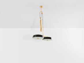 Gaetano Sciolari for Stilnovo painted metal brass pulley chandelier 1950