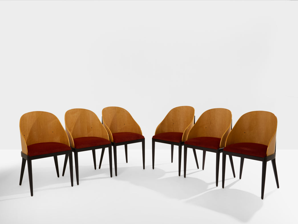 Garouste & Bonetti Concerto chairs sycamore bronze alpaca velvet 1990