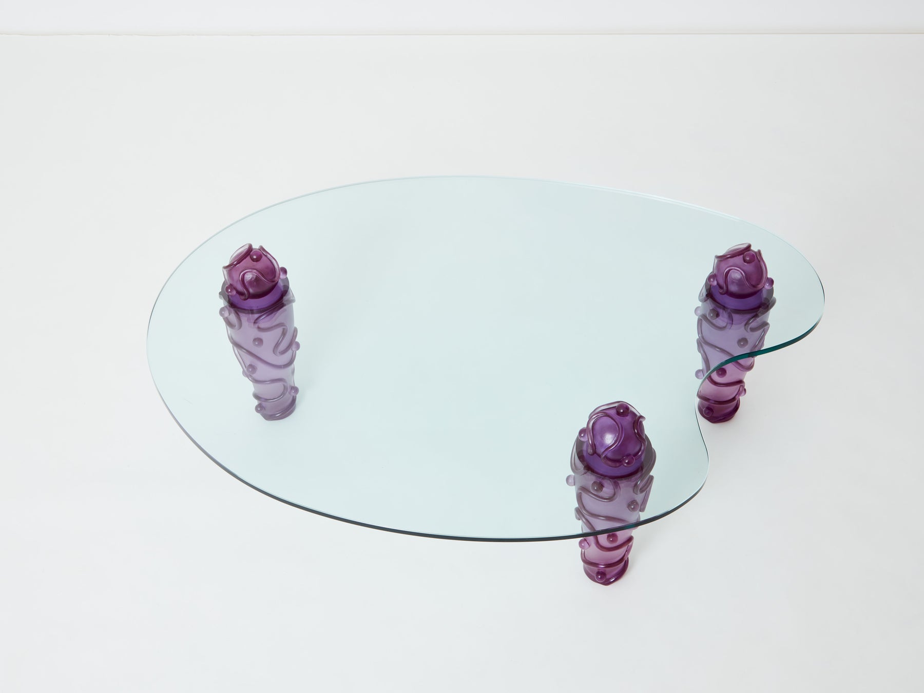 Large signed purple resin glass coffee table Garouste & Bonetti 1990s