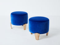 Pair of stools Garouste & Bonetti ‘Koala’ bronze royal blue velvet 1995