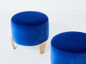Pair of stools Garouste & Bonetti ‘Koala’ bronze royal blue velvet 1995