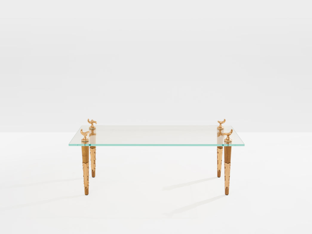 Garouste & Bonetti solid oak and bronze glass coffee table 1995