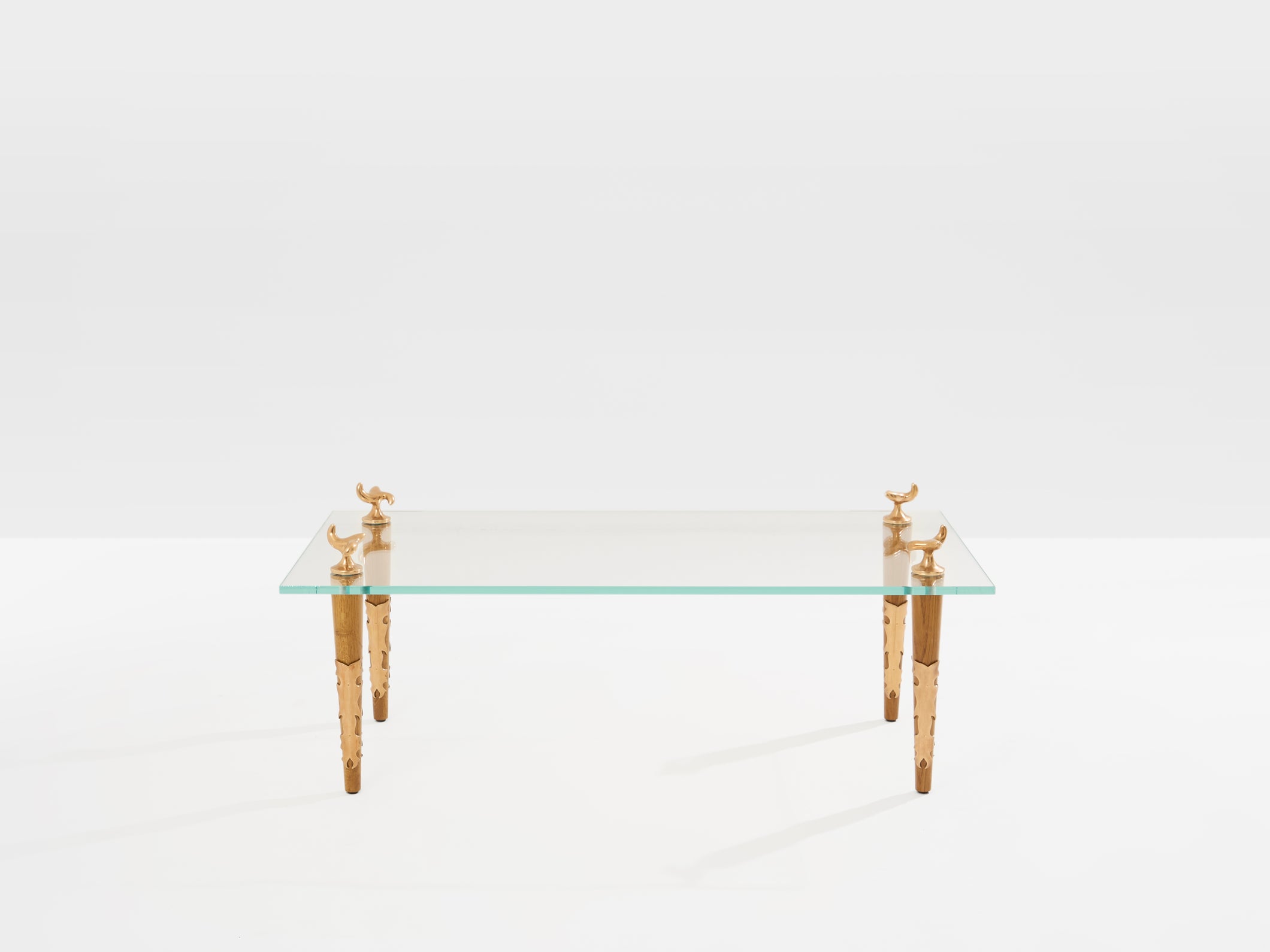 Garouste & Bonetti solid oak and bronze glass coffee table 1995