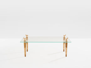 Garouste & Bonetti solid oak and bronze glass coffee table 1995