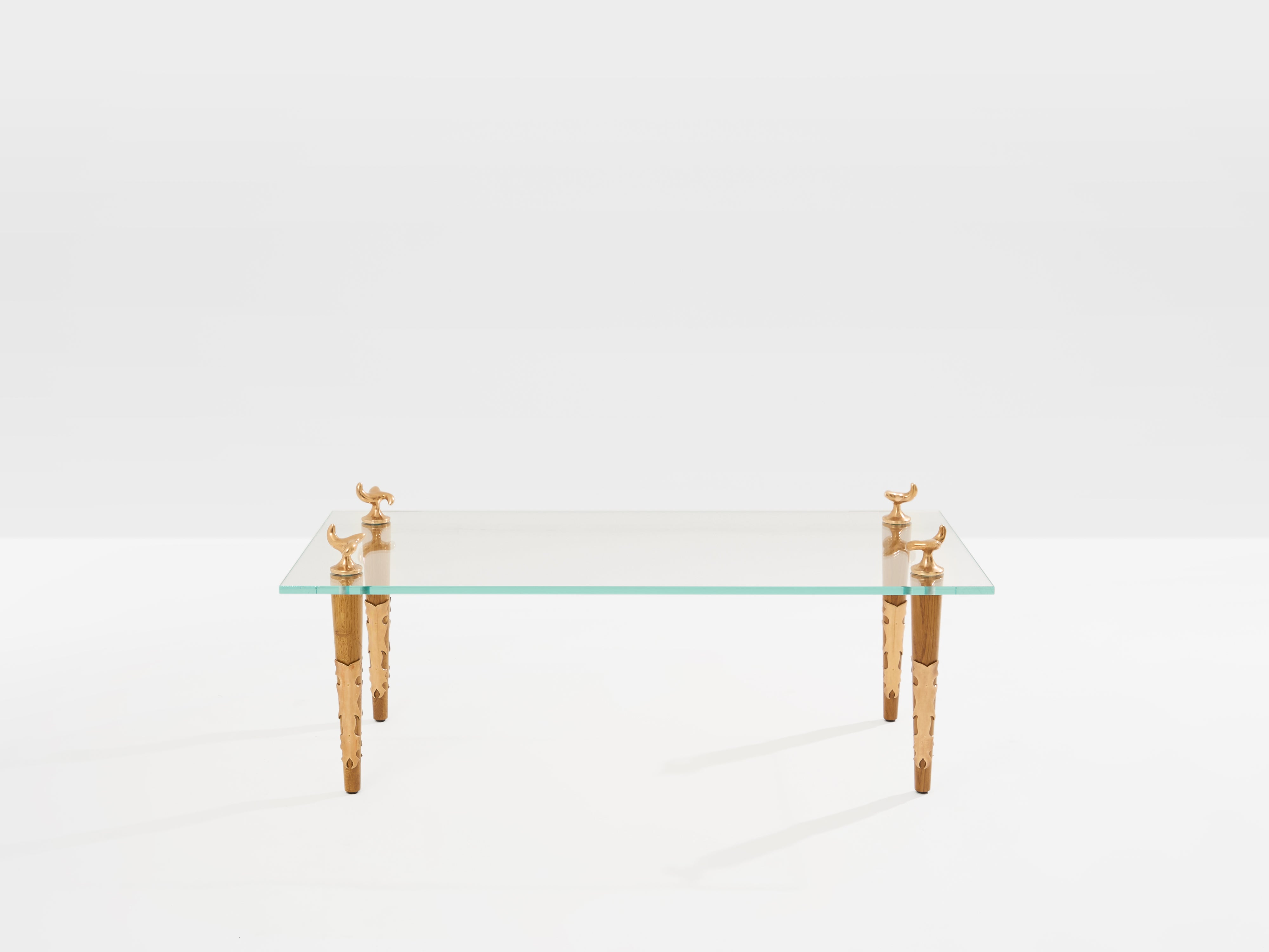 Garouste & Bonetti solid oak and bronze glass coffee table 1995