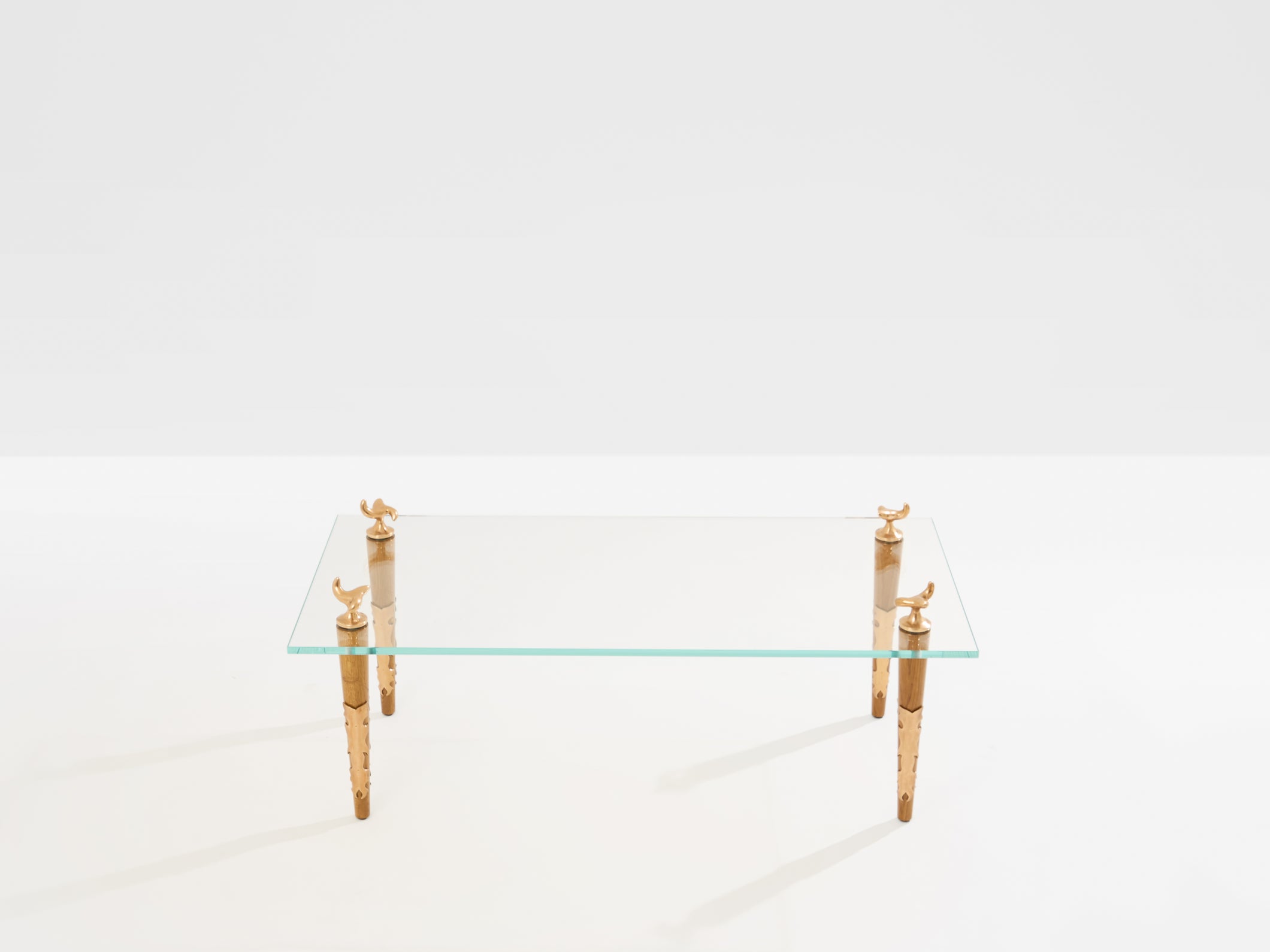 Garouste & Bonetti solid oak and bronze glass coffee table 1995