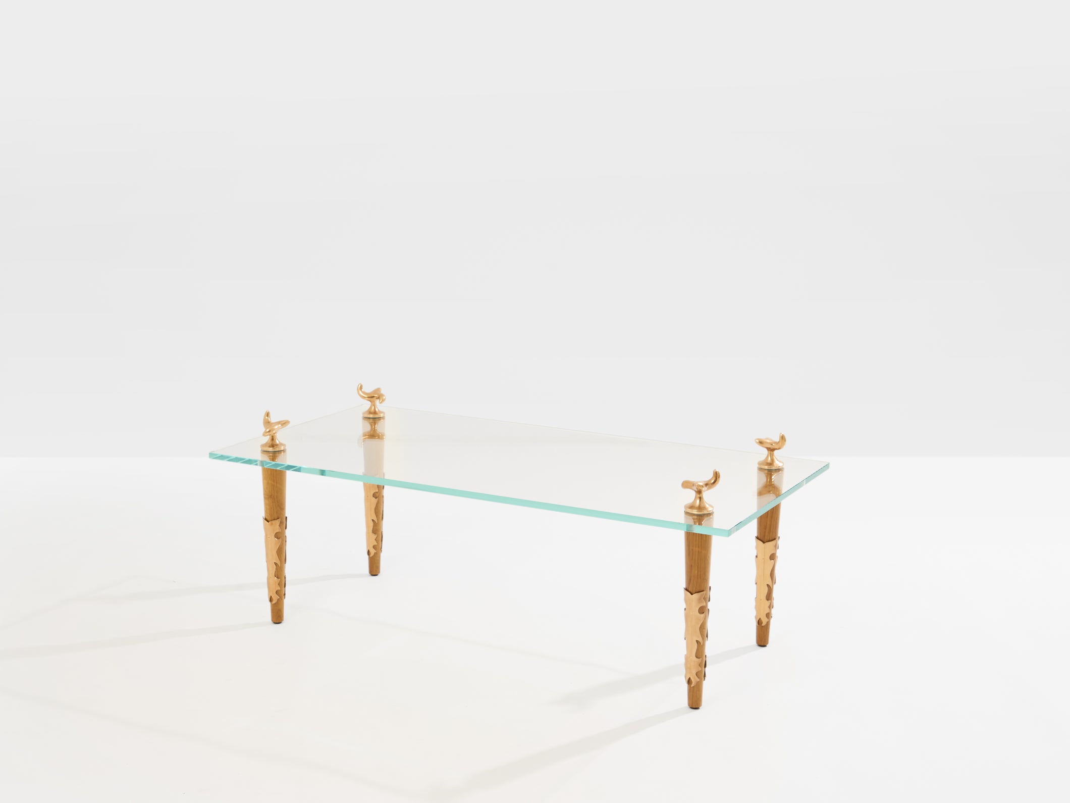 Garouste & Bonetti solid oak and bronze glass coffee table 1995