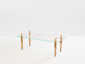 Garouste & Bonetti solid oak and bronze glass coffee table 1995