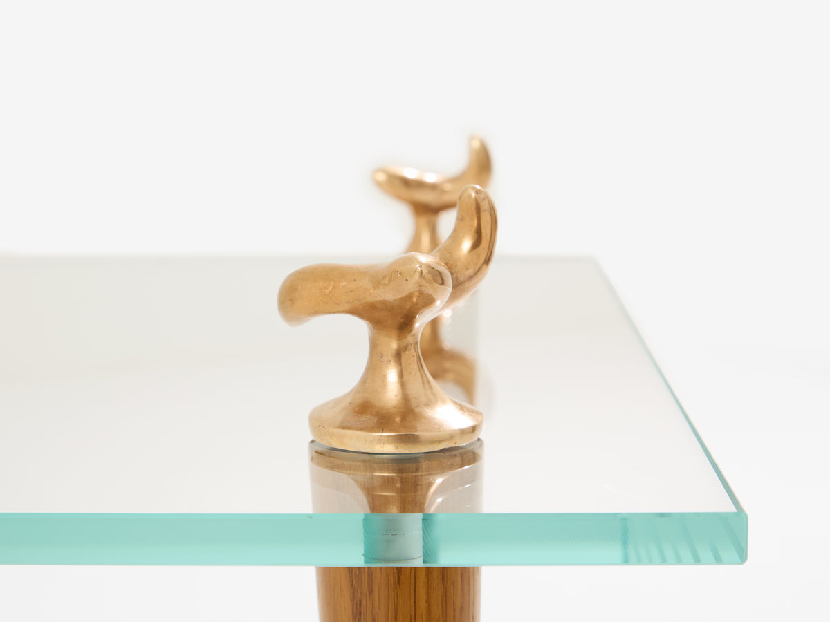 Garouste & Bonetti solid oak and bronze glass coffee table 1995