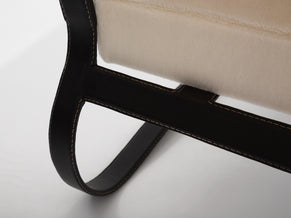 Jacques Adnet paire de fauteuils cuir noir et velours de mohair 1950