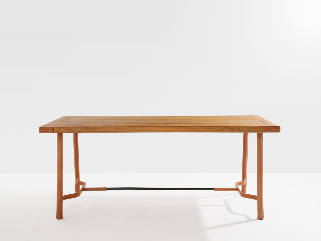 Jacques Adnet oakwood and red leather dining table 1950