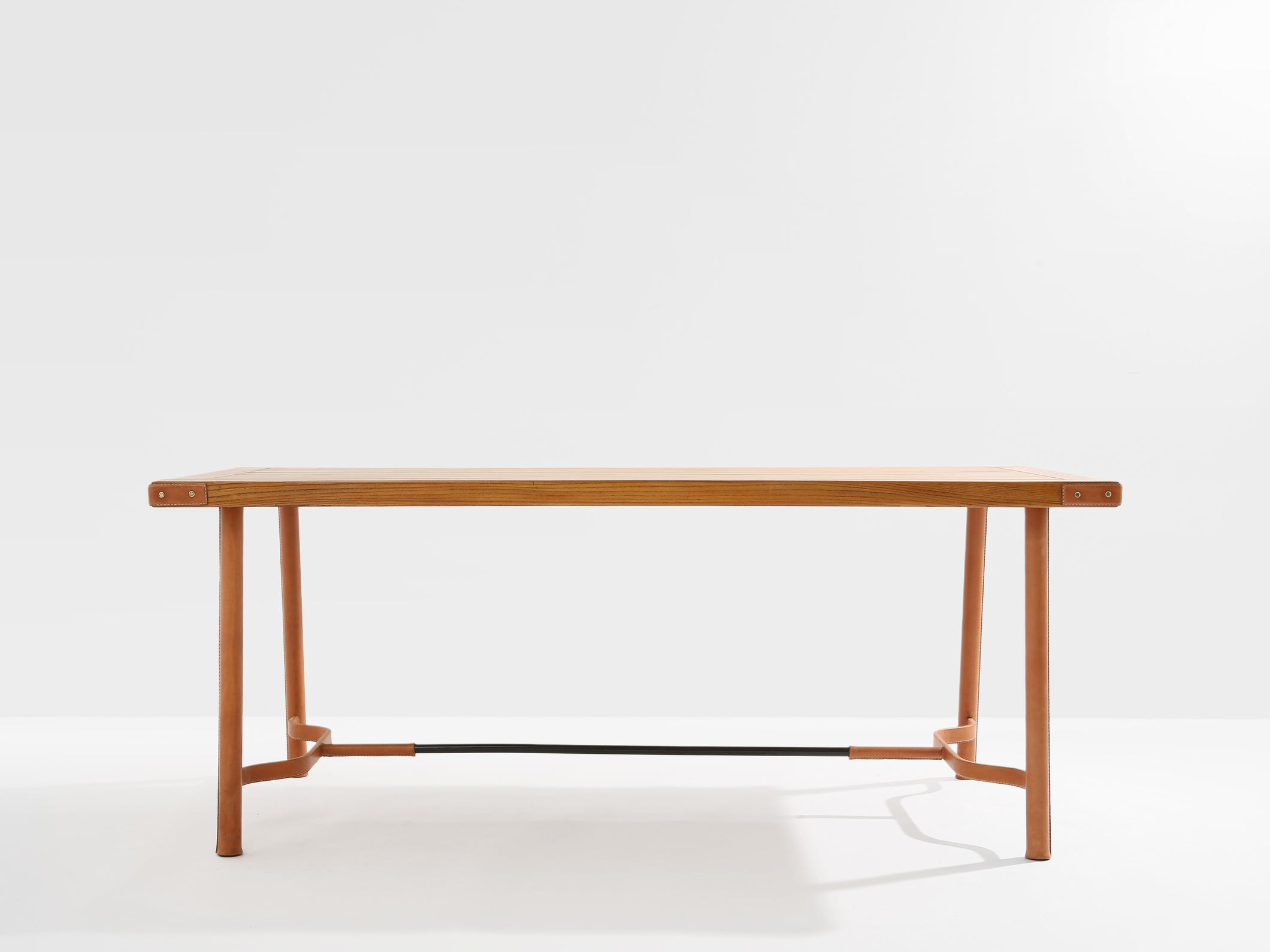 Jacques Adnet oakwood and red leather dining table 1950