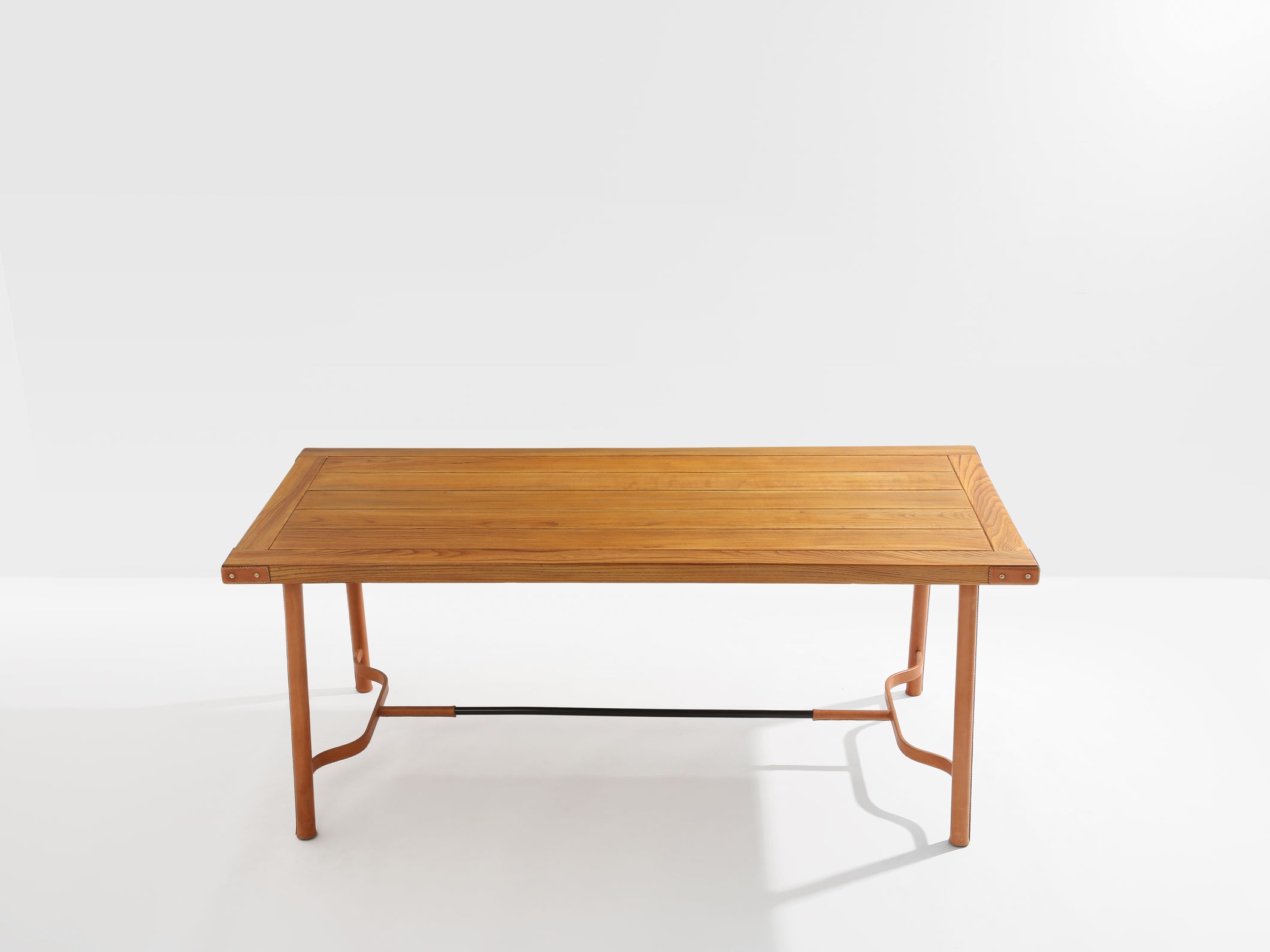 Jacques Adnet oakwood and red leather dining table 1950