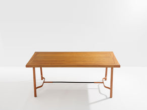 Jacques Adnet oakwood and red leather dining table 1950
