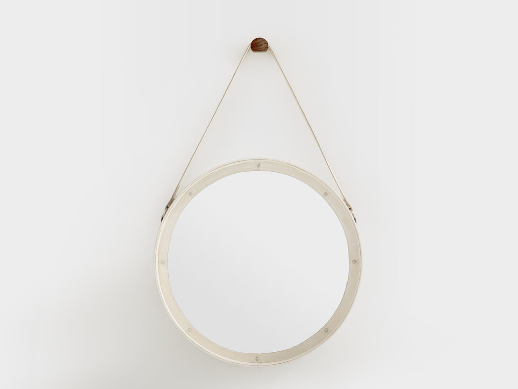 Jacques Adnet original cream leather mirror 1940