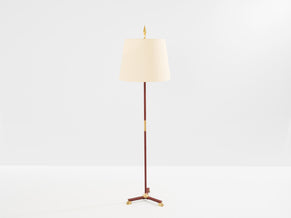 Jacques Adnet pique sellier red leather brass floor lamp 1950