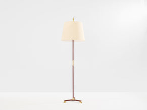 Jacques Adnet pique sellier red leather brass floor lamp 1950