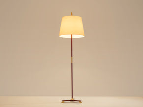 Jacques Adnet pique sellier red leather brass floor lamp 1950