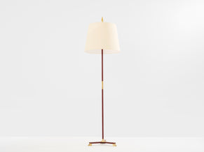 Jacques Adnet pique sellier red leather brass floor lamp 1950