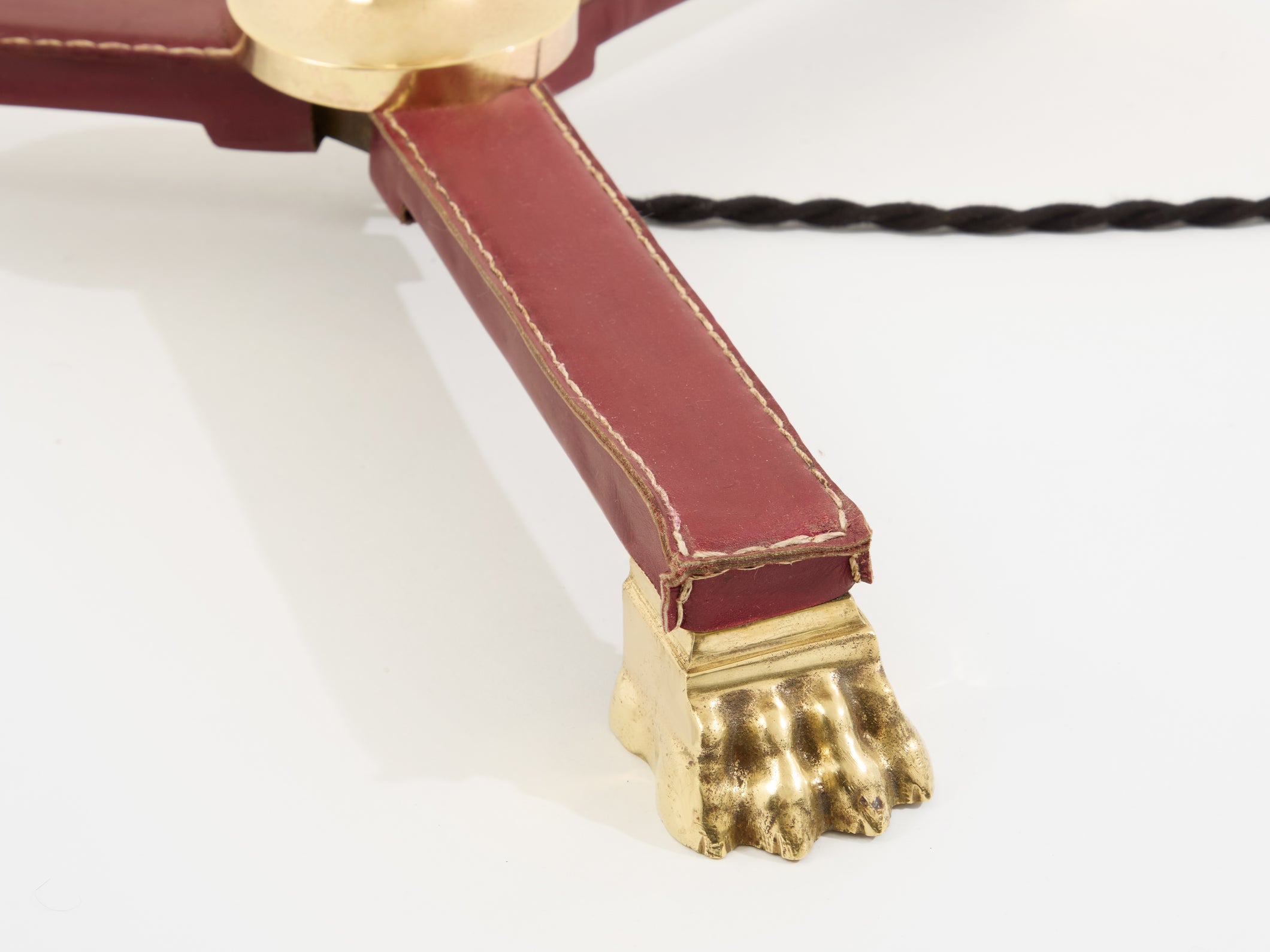 Jacques Adnet pique sellier red leather brass floor lamp 1950