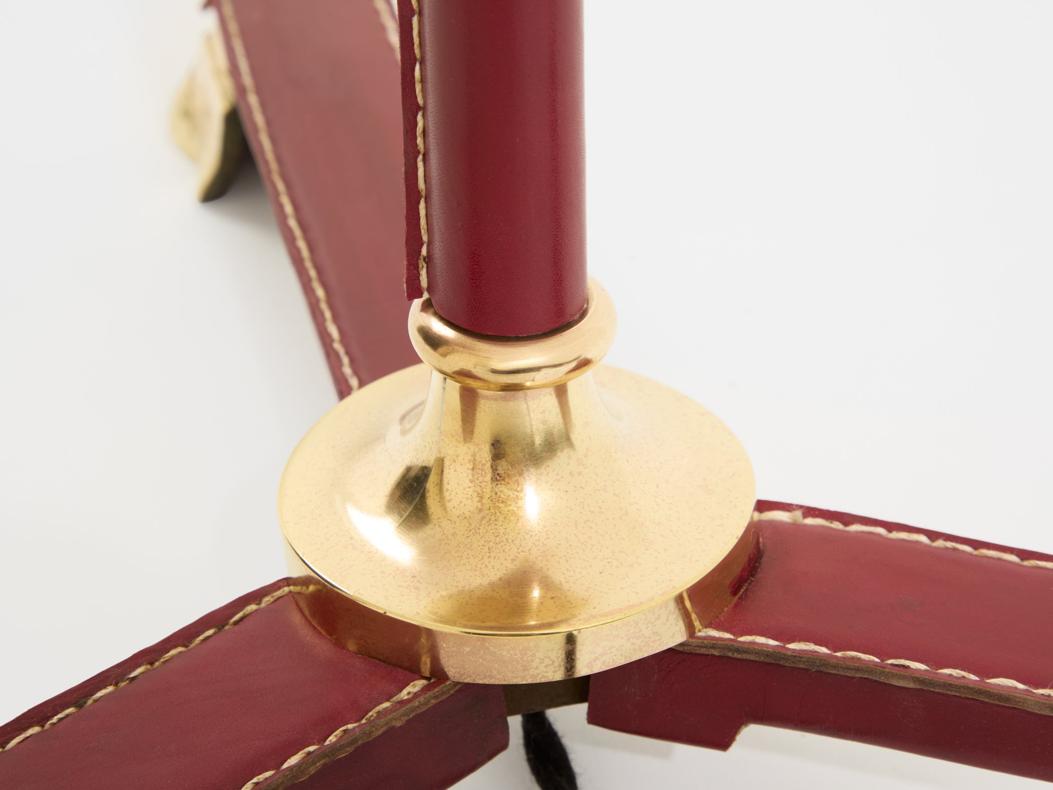 Jacques Adnet pique sellier red leather brass floor lamp 1950