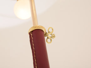 Jacques Adnet pique sellier red leather brass floor lamp 1950
