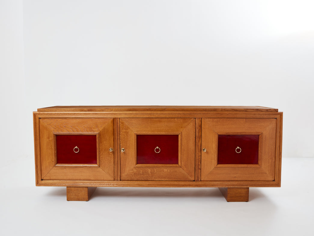 Jacques Adnet solid oak sideboard red lacquer 1940