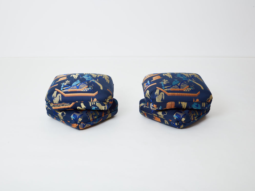 Jacques Charpentier for Maison Jansen pair of ottomans blue Dedar upholstery 1970s