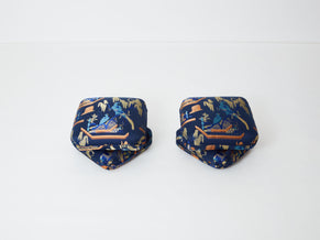 Jacques Charpentier for Maison Jansen pair of ottomans blue Dedar upholstery 1970s