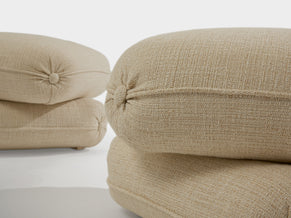 Jacques Charpentier pour Jansen paire de poufs lin brodé 1970 